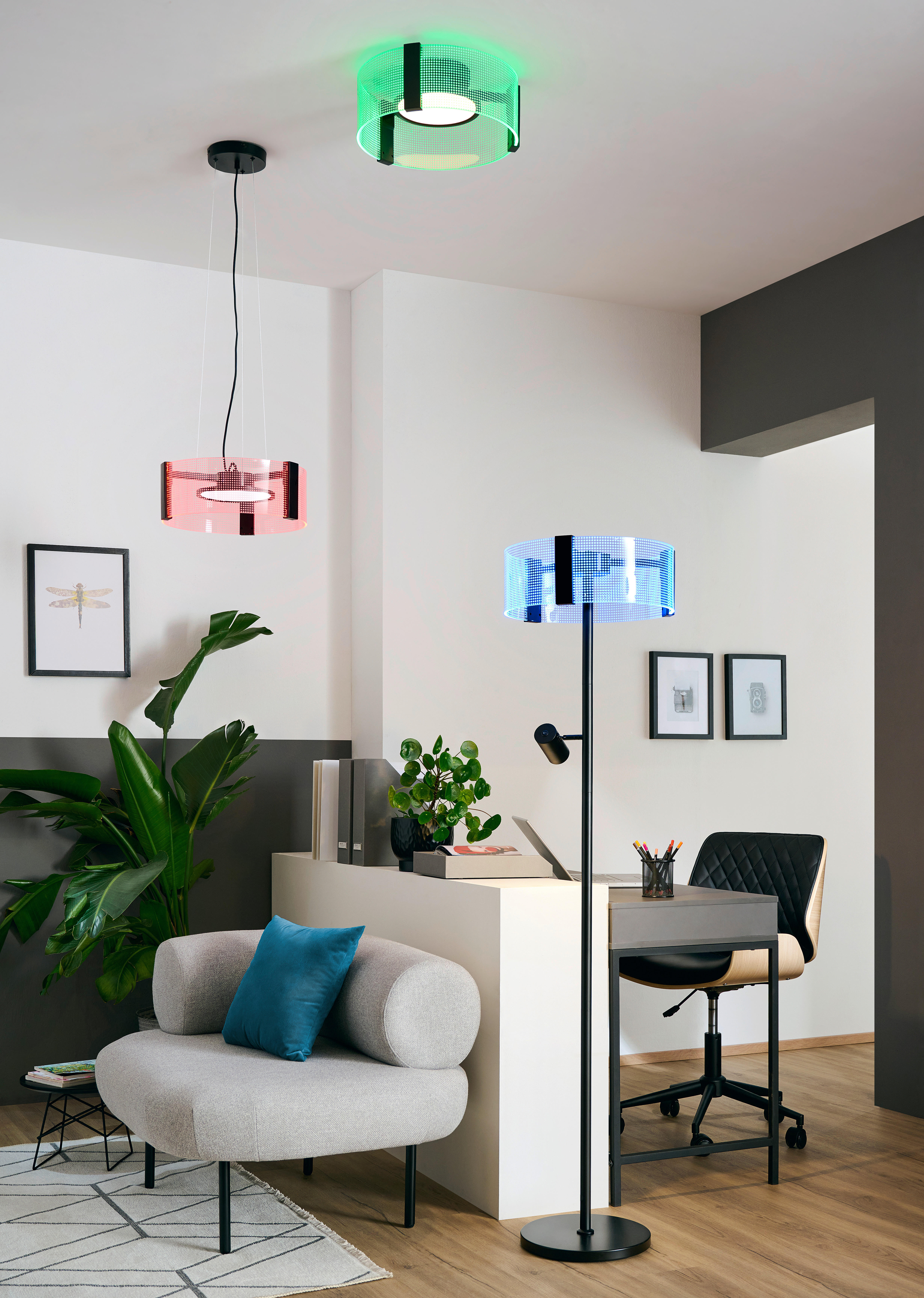 LAMPĂ SUSPENDATĂ CU LED 40/120 cm  - alb/negru, Design, plastic/metal (40/120cm) - Novel