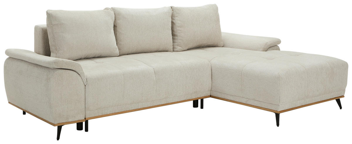 ECKSOFA in Chenille Creme  - Creme/Schwarz, MODERN, Textil/Metall (262/168cm) - home24