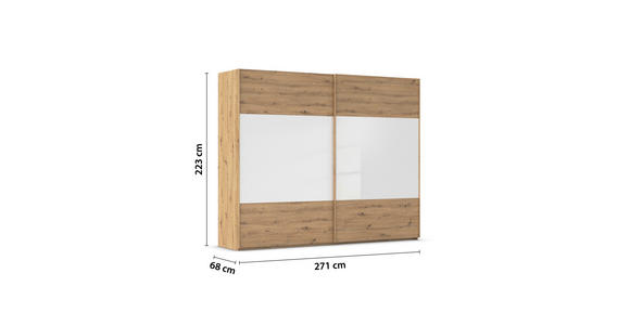 SCHWEBETÜRENSCHRANK 271/223/68 cm 2-türig Weiß, Eiche Artisan  - Eichefarben/Weiß, Design, Glas/Holzwerkstoff (271/223/68cm) - Xora