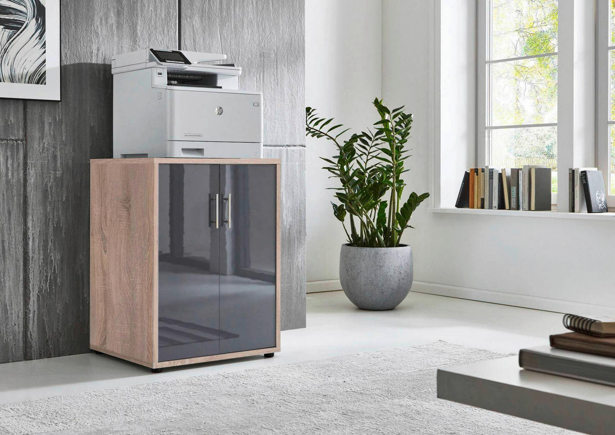 AKTENSCHRANK Sonoma Eiche, Anthrazit Hochglanz  - Anthrazit Hochglanz/Sonoma Eiche, MODERN, Holzwerkstoff (54/74/50cm) - MID.YOU