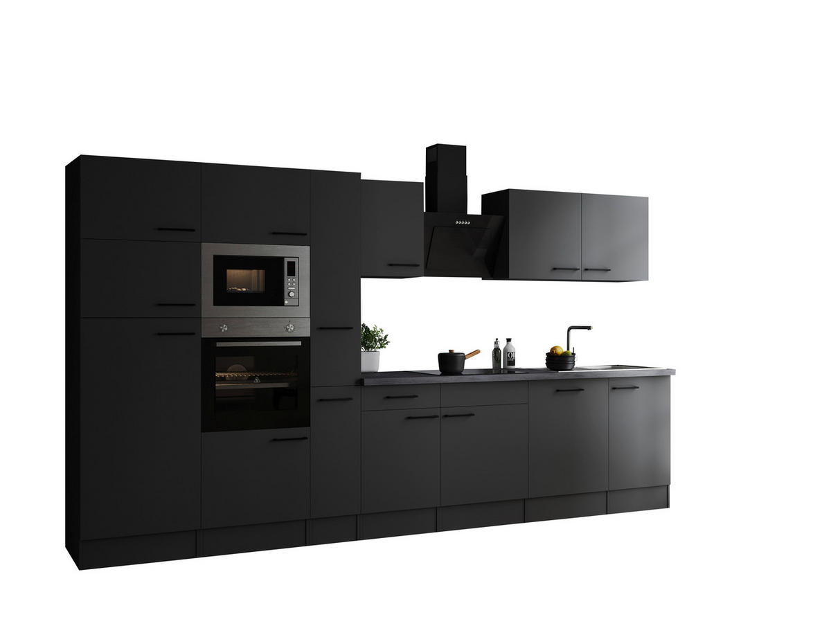 KÜCHENBLOCK 370 cm   in Dunkelgrau  - Dunkelgrau/Schwarz, Design, Holzwerkstoff/Metall (370cm) - Respekta