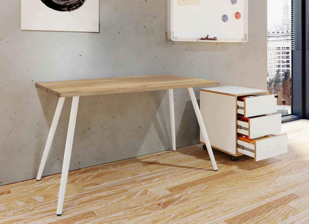 SCHREIBTISCH 80/50/70 cm  in Weiß, Honigeiche  - Honigeiche/Weiß, MODERN, Holzwerkstoff/Metall (80/50/70cm) - MID.YOU