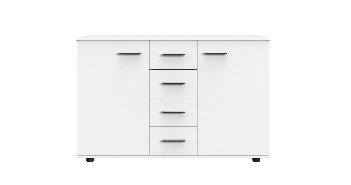 COMODĂ 130/83/41 cm  - alb/culoare crom, Basics, plastic/material pe bază de lemn (130/83/41cm) - Carryhome