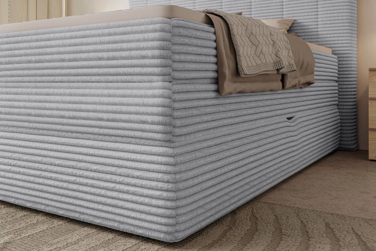 BOXSPRINGBETT 180/200 cm  in Hellgrau  - Hellgrau/Schwarz, Design, Kunststoff/Textil (180/200cm) - Chameo