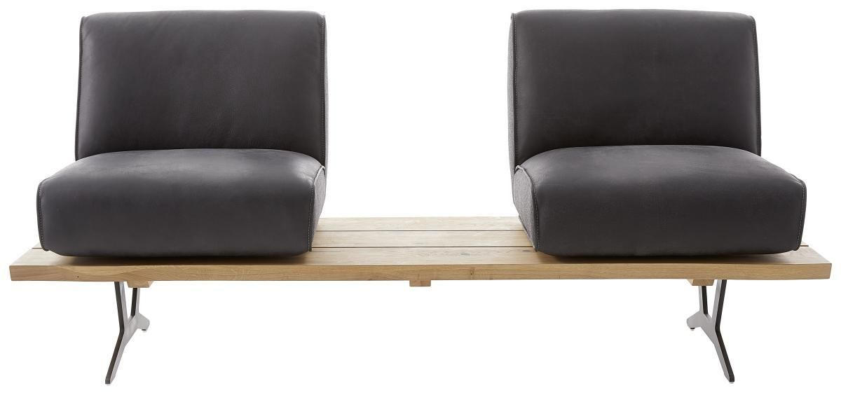 SITZBANK in Holz, Metall, Leder Anthrazit, Schwarz, Eichefarben  - Eichefarben/Anthrazit, Design, Leder/Holz (190/85/69cm) - Ambiente