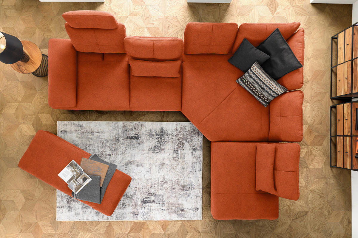 ECKSOFA Flachgewebe Terracotta  - Terracotta/Schwarz, Design, Textil/Metall (344/271cm) - Chilliano