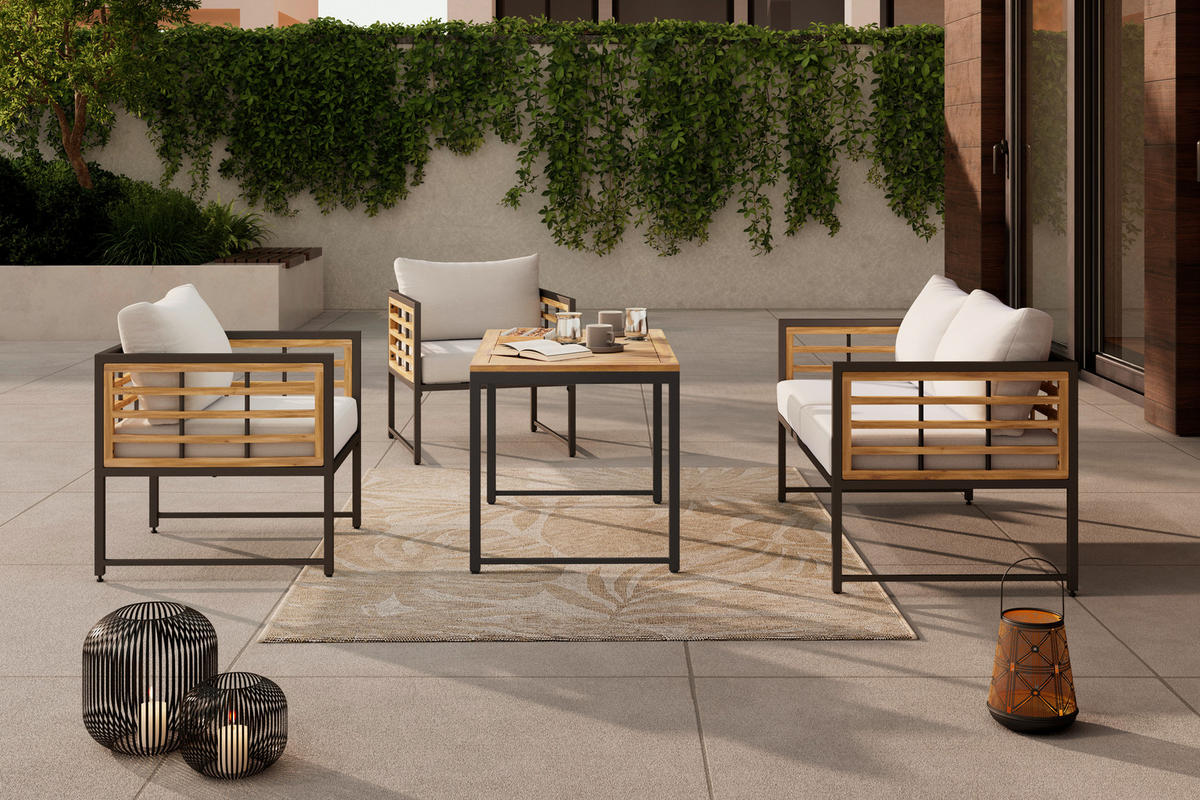 LOUNGETISCH Holz, Metall  - Schwarz/Naturfarben, MODERN, Holz/Metall (100/42/60cm) - Ambia Garden