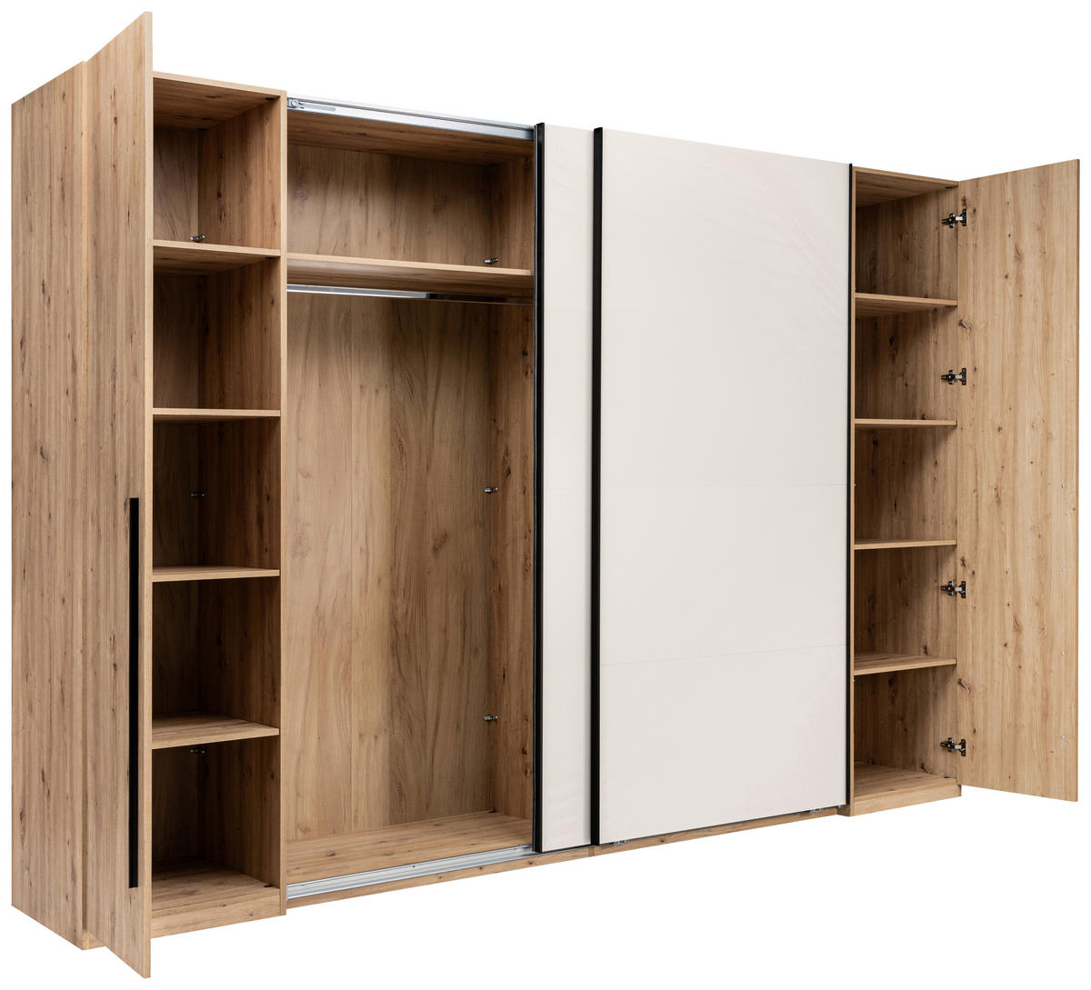 DREHTÜRENSCHRANK 4-türig Kaschmir, Eiche Artisan  - Kaschmir/Schwarz, KONVENTIONELL, Holzwerkstoff/Metall (315/225/61cm) - Boxxx