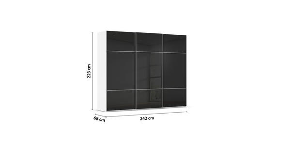 SCHWEBETÜRENSCHRANK 242/223/68 cm 3-türig Schwarz, Weiß - Alufarben/Schwarz, KONVENTIONELL, Glas/Holzwerkstoff (242/223/68cm) - Novel