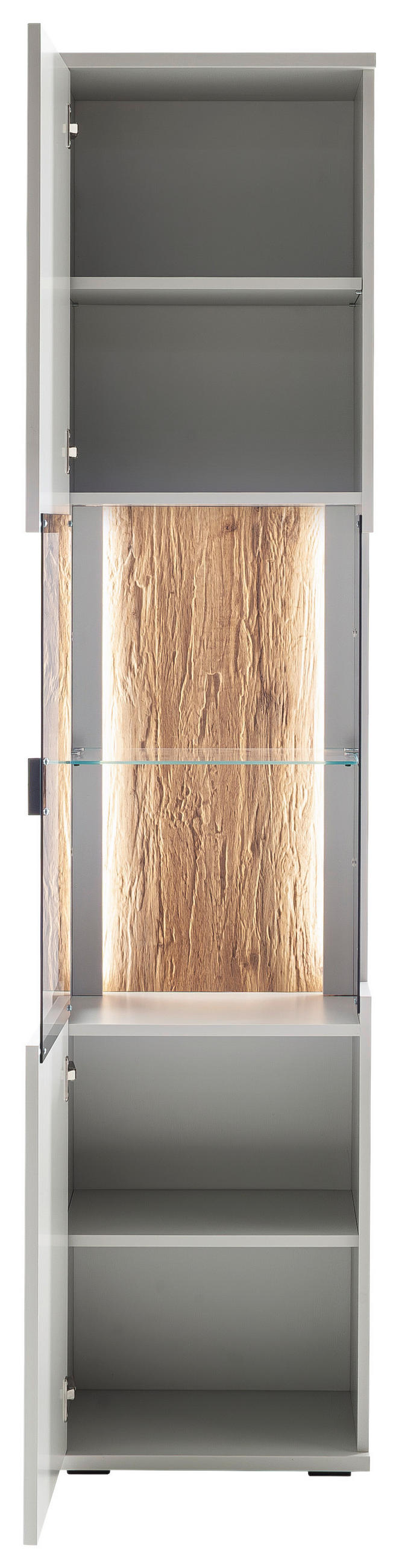 VITRINE Weiss, Eichefarben  45/199/37 cm  - Weiss/Eichefarben, Design, Glas/Holzwerkstoff (45/199/37cm) - Stylife