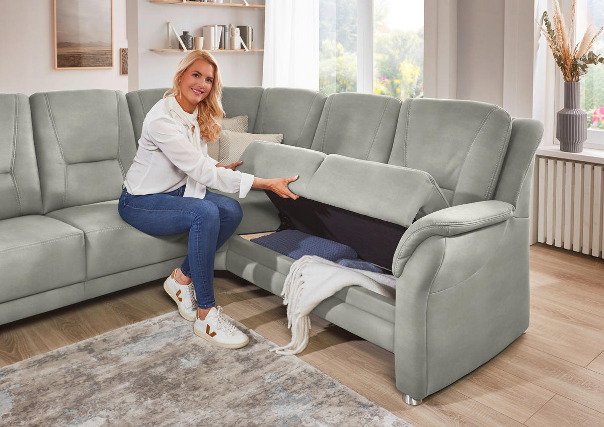 ECKSOFA in Mikrofaser Silberfarben  - Beige/Silberfarben, Konventionell, Textil/Metall (275/223cm) - Beldomo Comfort