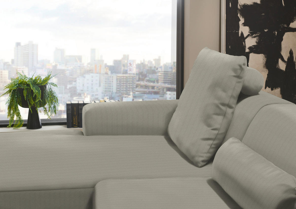 ECKSOFA in Feincord Taupe  174/302 cm  - Taupe/Schwarz, Design, Kunststoff/Textil (174/302cm) - Beldomo Style
