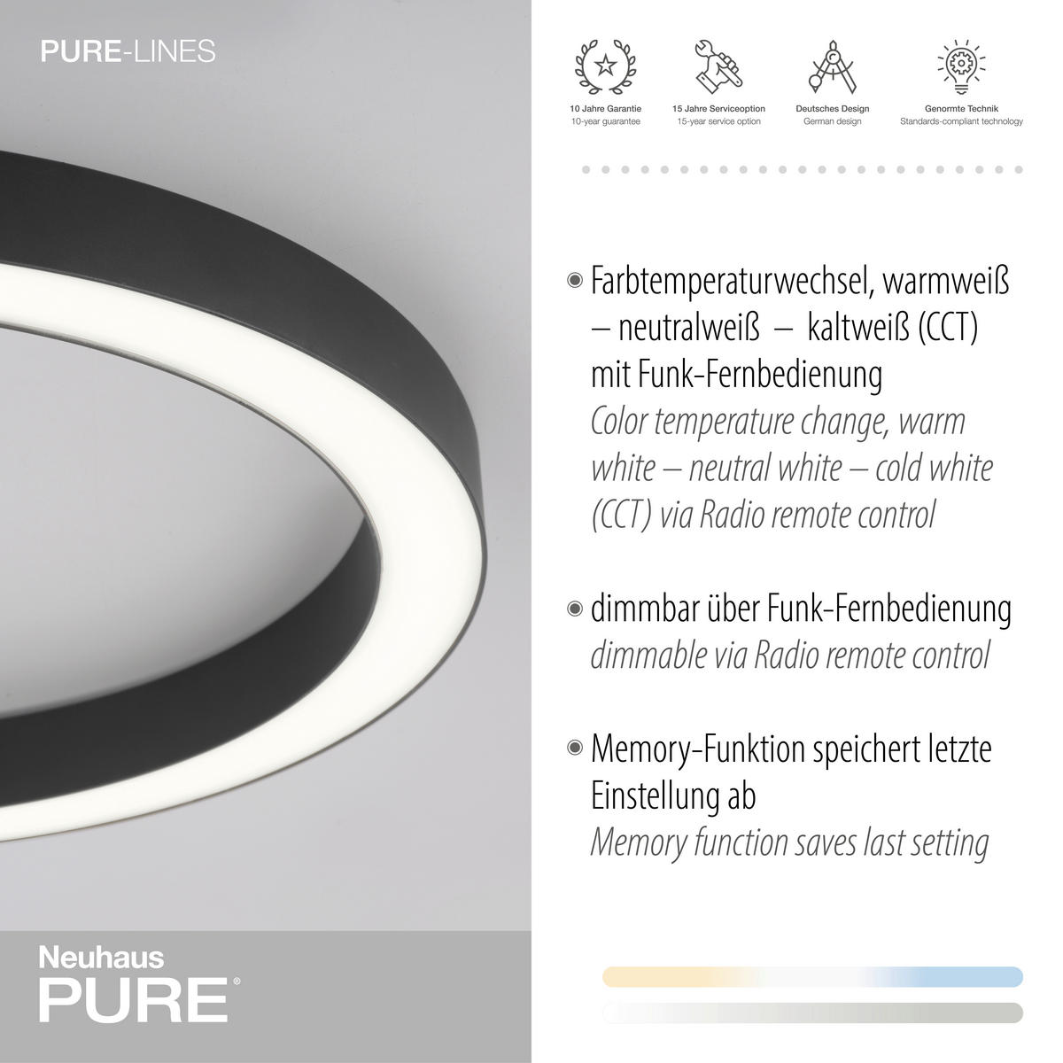 LED PLAFONJERA Pure Lines  - antracit, Dizajnerski, metal/plastika (50/3.9/4cm) - Neuhaus PURE