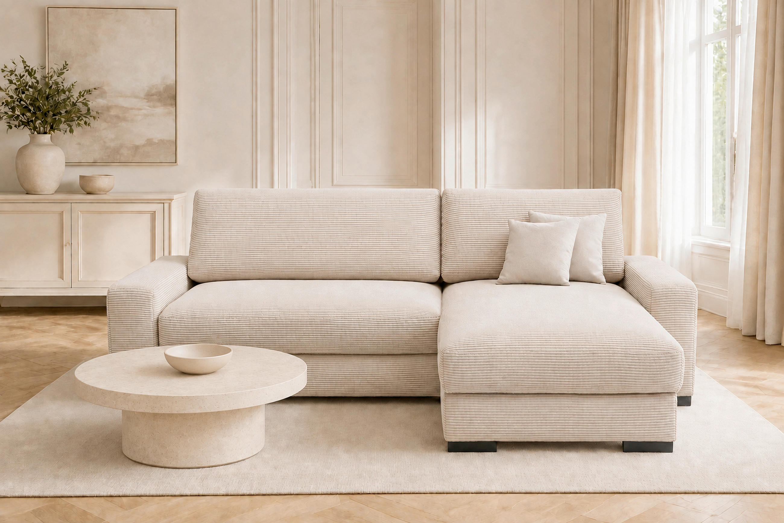 ECKSOFA  Cord Beige  - Beige/Schwarz, Basics, Holz/Holzwerkstoff (264/184cm) - MID.YOU