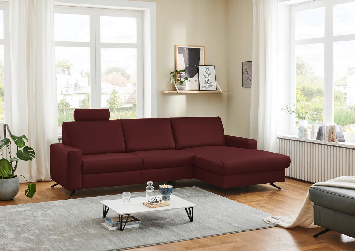 ECKSOFA in Echtleder Brombeere  267/165 cm  - Brombeere/Schwarz, Design, Leder/Metall (267/165cm) - Beldomo Premium