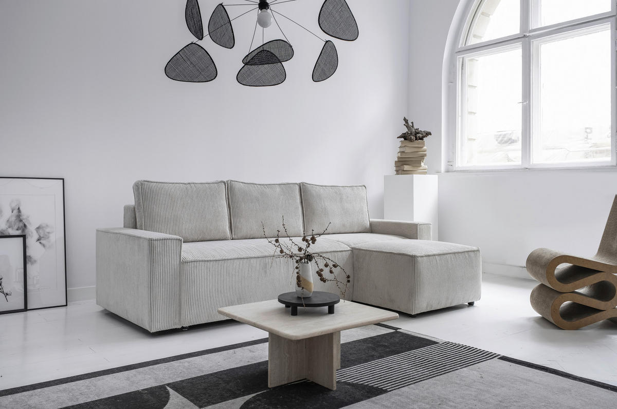 ECKSOFA in Cord Beige  - Beige/Schwarz, Design, Kunststoff/Textil (250/156cm) - MID.YOU