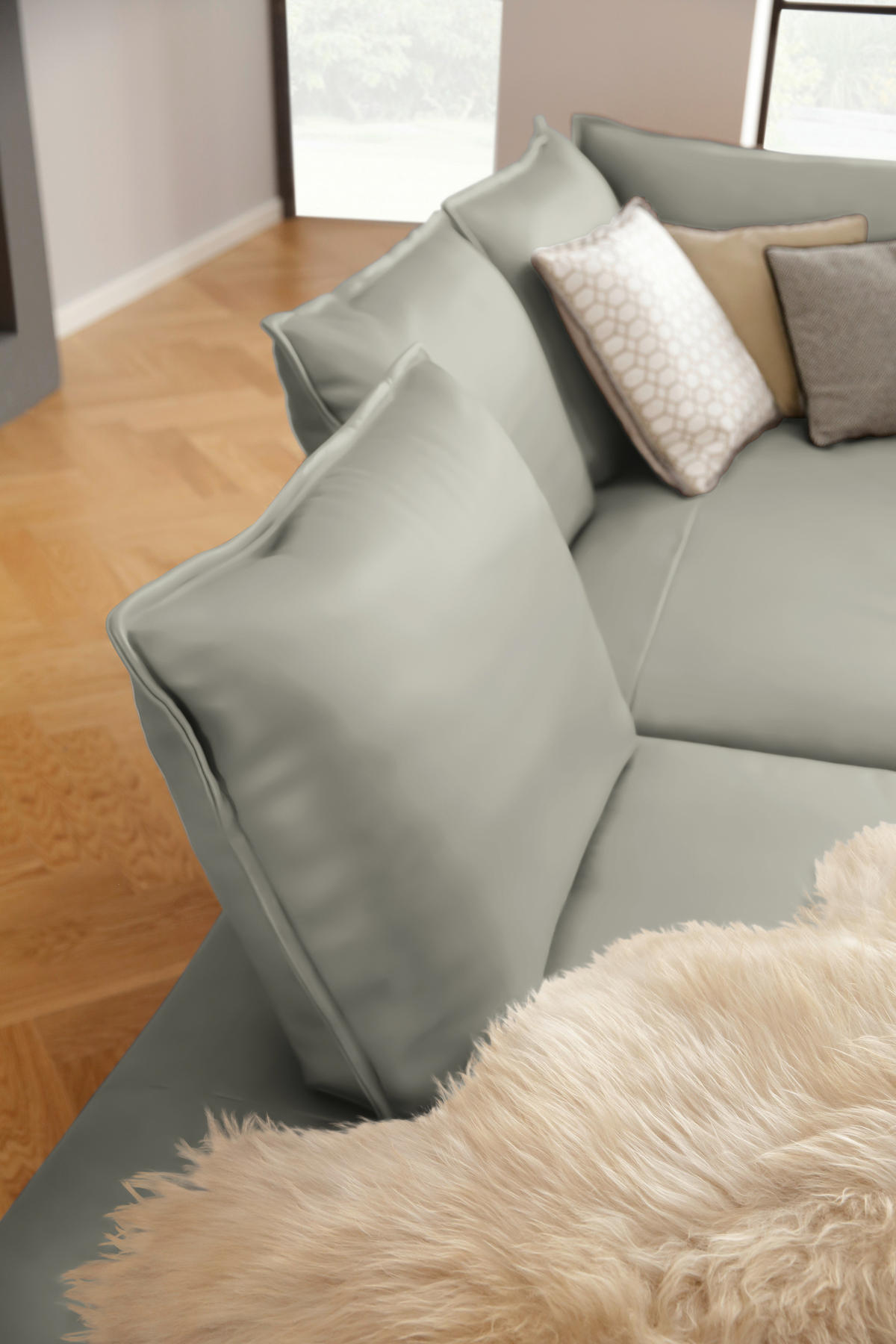 ECKSOFA in Echtleder Weiss  - Weiss/Schwarz, Design, Leder/Metall (272/340cm) - W.Schillig