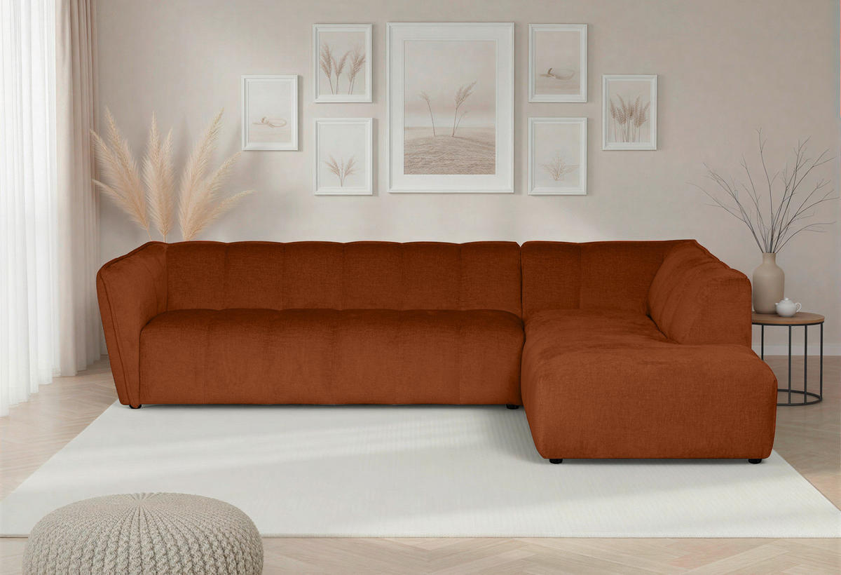 ECKSOFA LIVOLI in Chenille Rostfarben  290/218 cm  - Rostfarben/Schwarz, Design, Textil (290/218cm) - MID.YOU