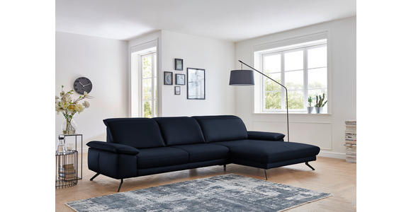 ECKSOFA Rivello in Echtleder Dunkelblau  328/193 cm  - Schwarz/Dunkelblau, Design, Leder/Metall (328/193cm) - Dieter Knoll