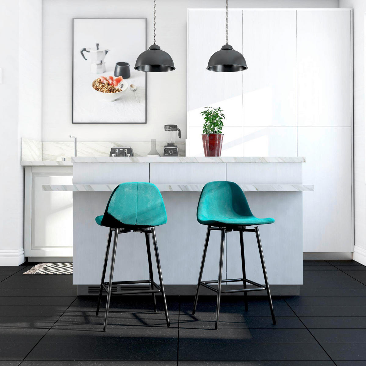 BARHOCKER in Metall, Textil Grün  - Schwarz/Grün, Design, Textil/Metall (45/84/40cm) - MID.YOU