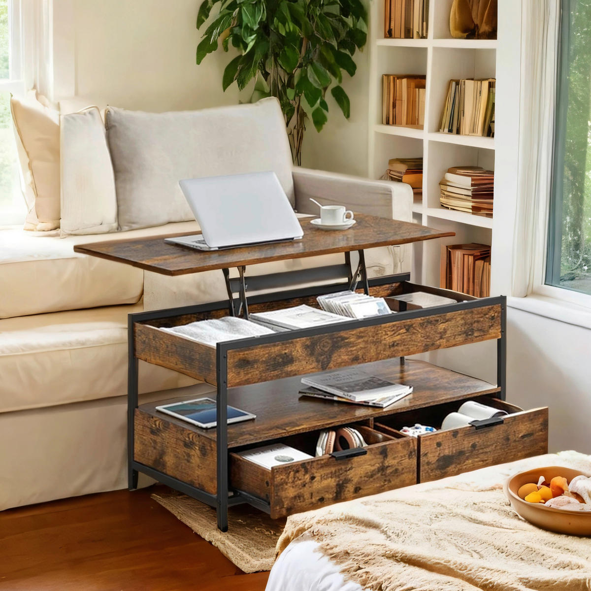 COUCHTISCH rechteckig Schwarz, Dunkelbraun  - Dunkelbraun/Schwarz, Trend, Holzwerkstoff/Metall (100/48-62/50cm) - MID.YOU