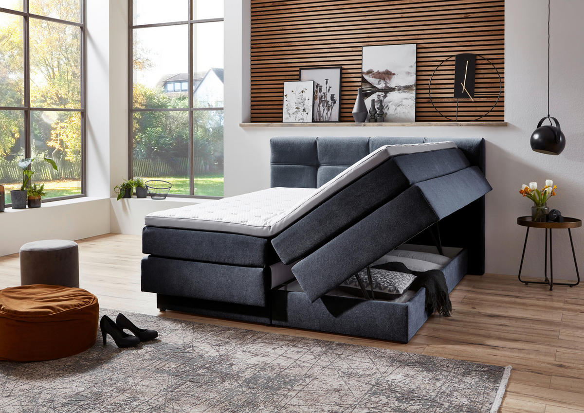 BOXSPRINGBETT 160/200 cm  Blau  - Blau/Schwarz, Konventionell, Kunststoff/Textil (160/200cm) - Carryhome