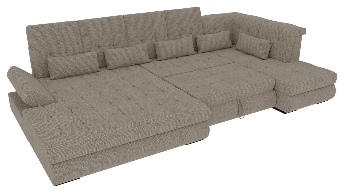 WOHNLANDSCHAFT Greige Struktur  - Greige/Schwarz, KONVENTIONELL, Kunststoff/Textil (212/358/222cm) - Carryhome