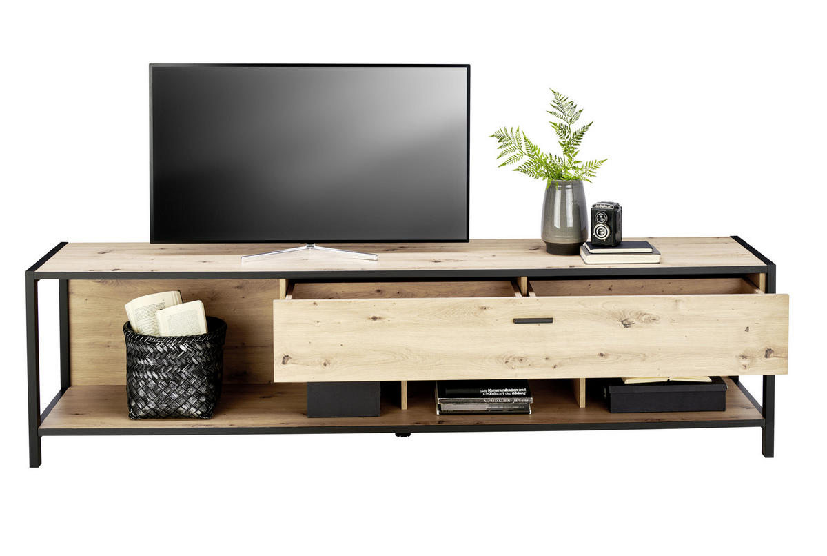 TV-ELEMENT - Eichefarben/Anthrazit, Design, Holzwerkstoff/Metall (215/57/46cm) - Carryhome