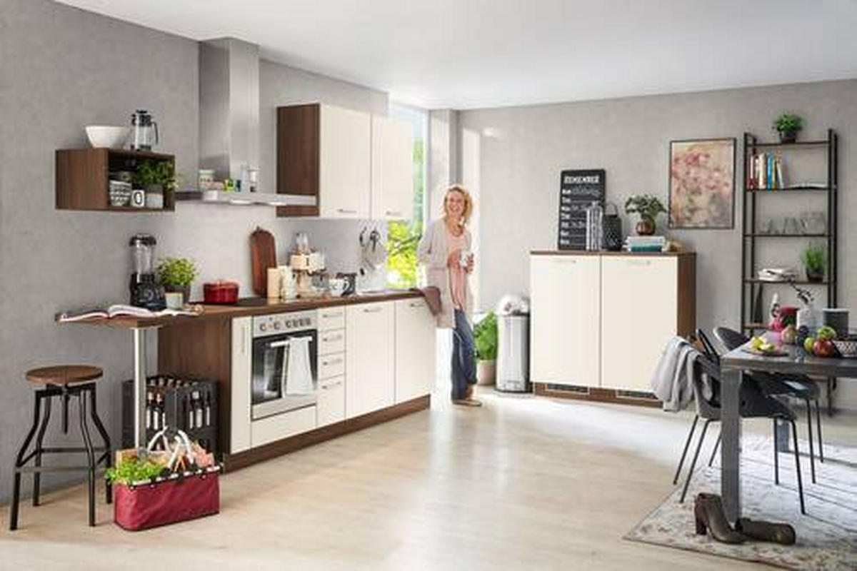KUCHYNSKÁ LINKA WIN 295 - biela/farba orecha, Konventionell, kompozitné drevo (295/120cm) - Welnova