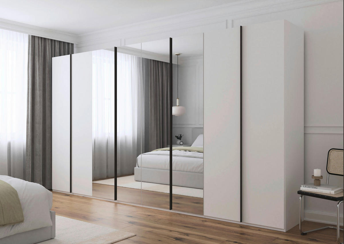 DREHTÜRENSCHRANK 400/235/61 cm,  in Weiß, 8-türig  - Graphitfarben/Weiß, Basics, Glas/Holzwerkstoff (400/235/61cm) - Novel