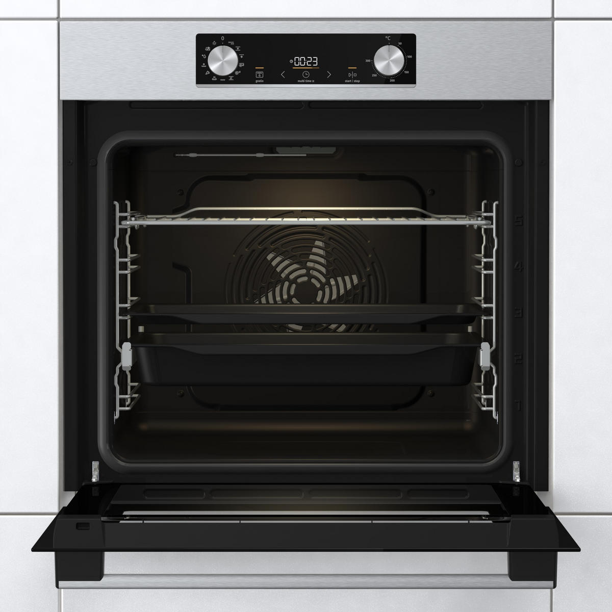 BACKOFENSET 738882  - Edelstahlfarben/Schwarz, Basics, Glas/Metall (59,5/59,5/56,4cm) - Gorenje