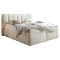 BOXSPRINGBETT 180/200 cm,  in Creme, gepolstertes Kopfteil, Topper, Matratzen, H3 + H4 = fest + sehr fest  - Creme/Schwarz, Lifestyle, Holzwerkstoff/Kunststoff (180/200cm) - Boxxx