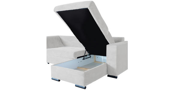 ECKSOFA Perlmutt Cord Zierkissen, Rückenkissen, Bettkasten, Schlaffunktion, Rücken echt, Liegefläche im Originalstoff  - Perlmutt/Schwarz, KONVENTIONELL, Textil/Metall (258/168cm) - Carryhome
