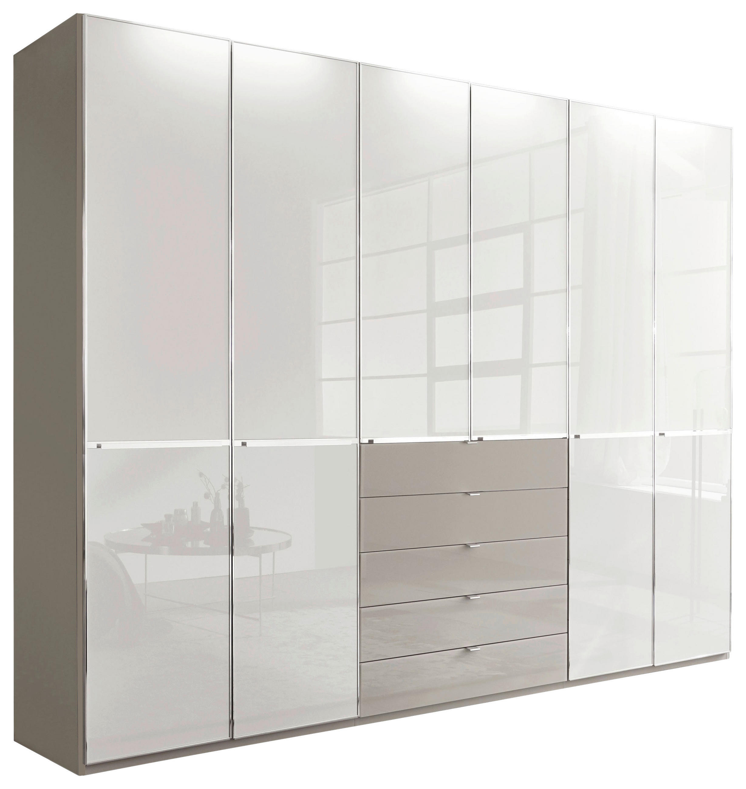 KLEIDERSCHRANK  in Grau, Weiß  - Chromfarben/Weiß, Design, Glas/Holzwerkstoff (300/236/58cm) - Novel