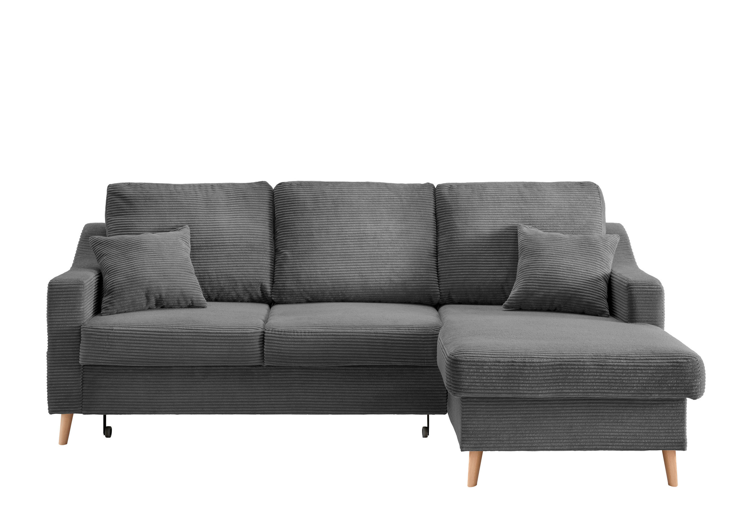 ECKSOFA Grau Cord  - Naturfarben/Grau, Design, Holz/Textil (228/150cm) - P & B