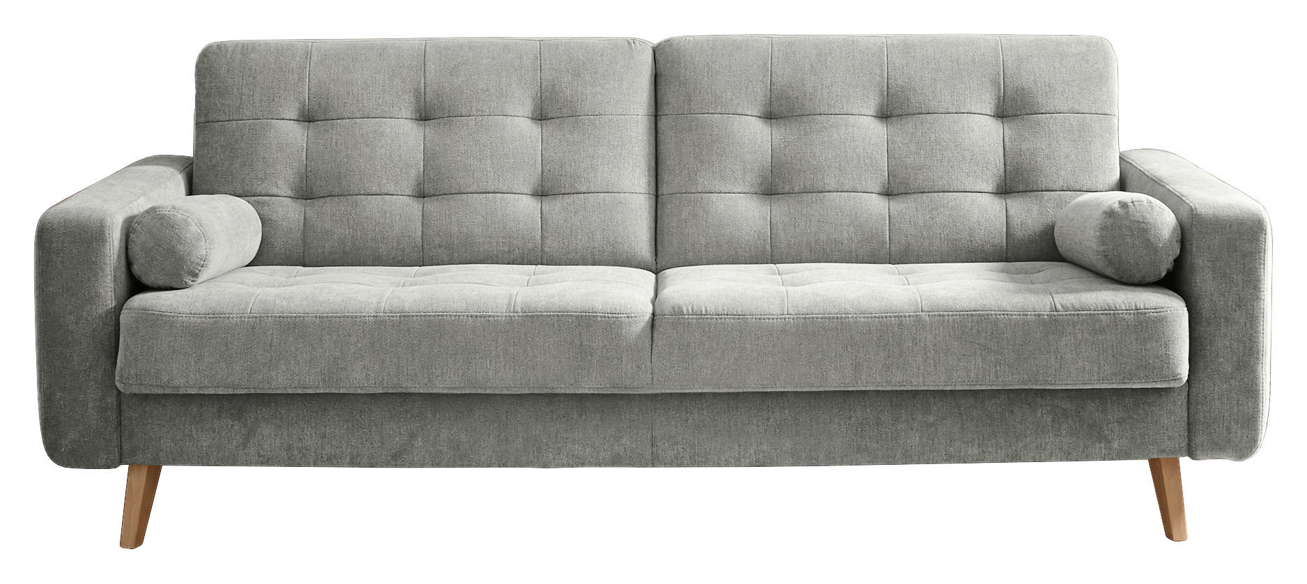 SCHLAFSOFA Mikrovelours Schlammfarben  inkl. Kissenrolle, Schlaffunktion  - Schlammfarben/Eichefarben, MODERN, Holz/Textil (222/86/90cm) - MID.YOU