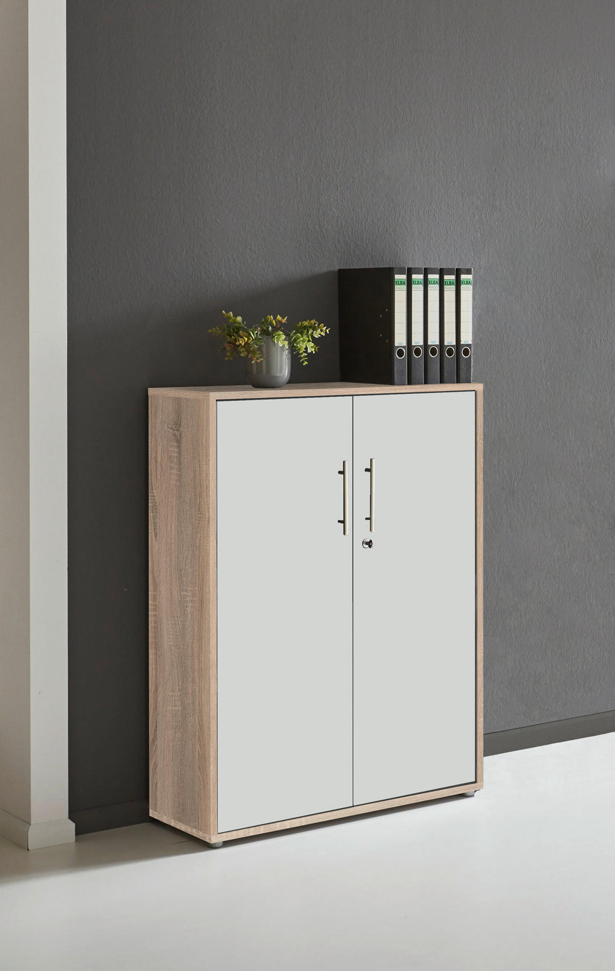 AKTENSCHRANK Weiß, Eichefarben  - Eichefarben/Weiß, MODERN, Holzwerkstoff (337,6/185,6/33cm) - MID.YOU
