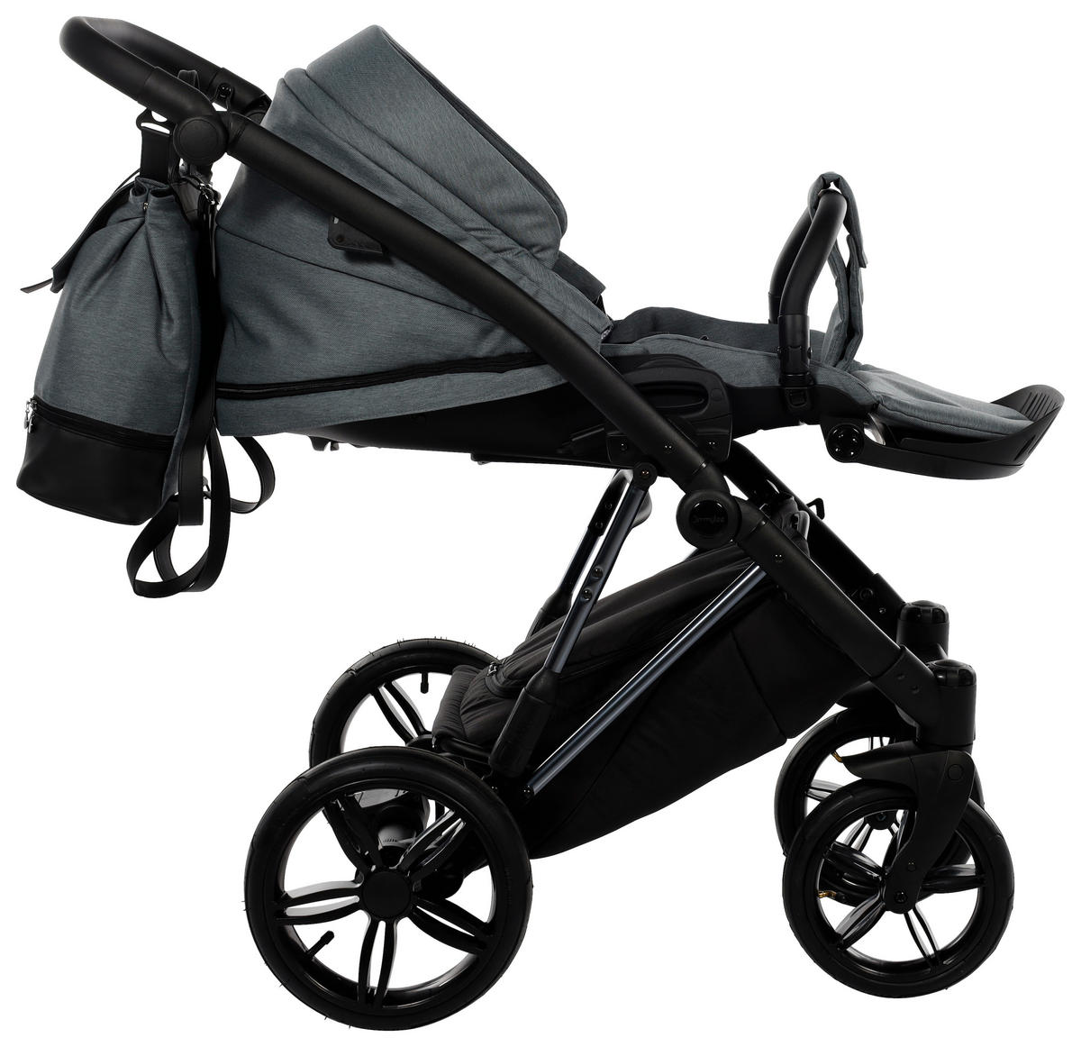 KINDERWAGENSET Fashion Air  - Schwarz/Grau, Trend, Leder/Textil (105/59/105cm) - Jimmylee