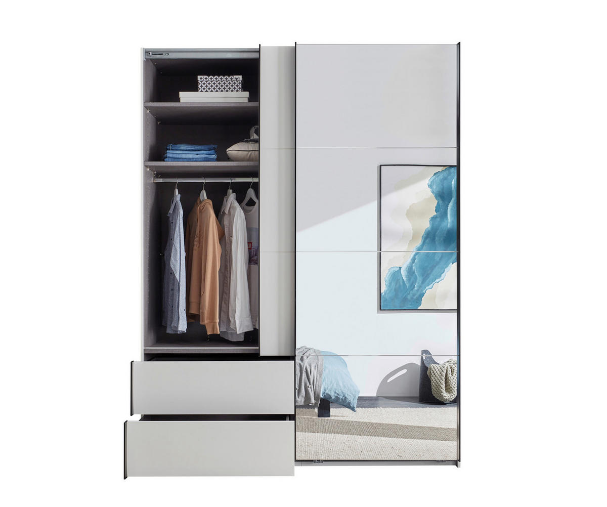 SCHWEBETÜRENSCHRANK 170/225,5/60 cm 2-türig Weiß, Schwarz  - Schwarz/Weiß, KONVENTIONELL, Glas/Holzwerkstoff (170/225,5/60cm) - Xora