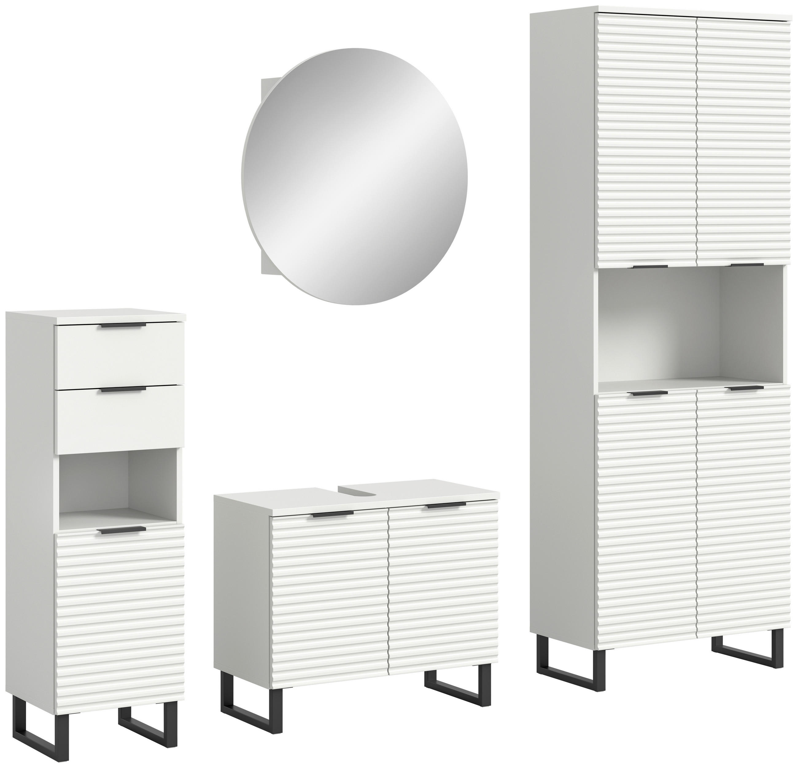 BADEZIMMER 4-teilig  in 175 cm  - Schwarz/Weiß, MODERN, Holzwerkstoff/Metall (175cm) - MID.YOU