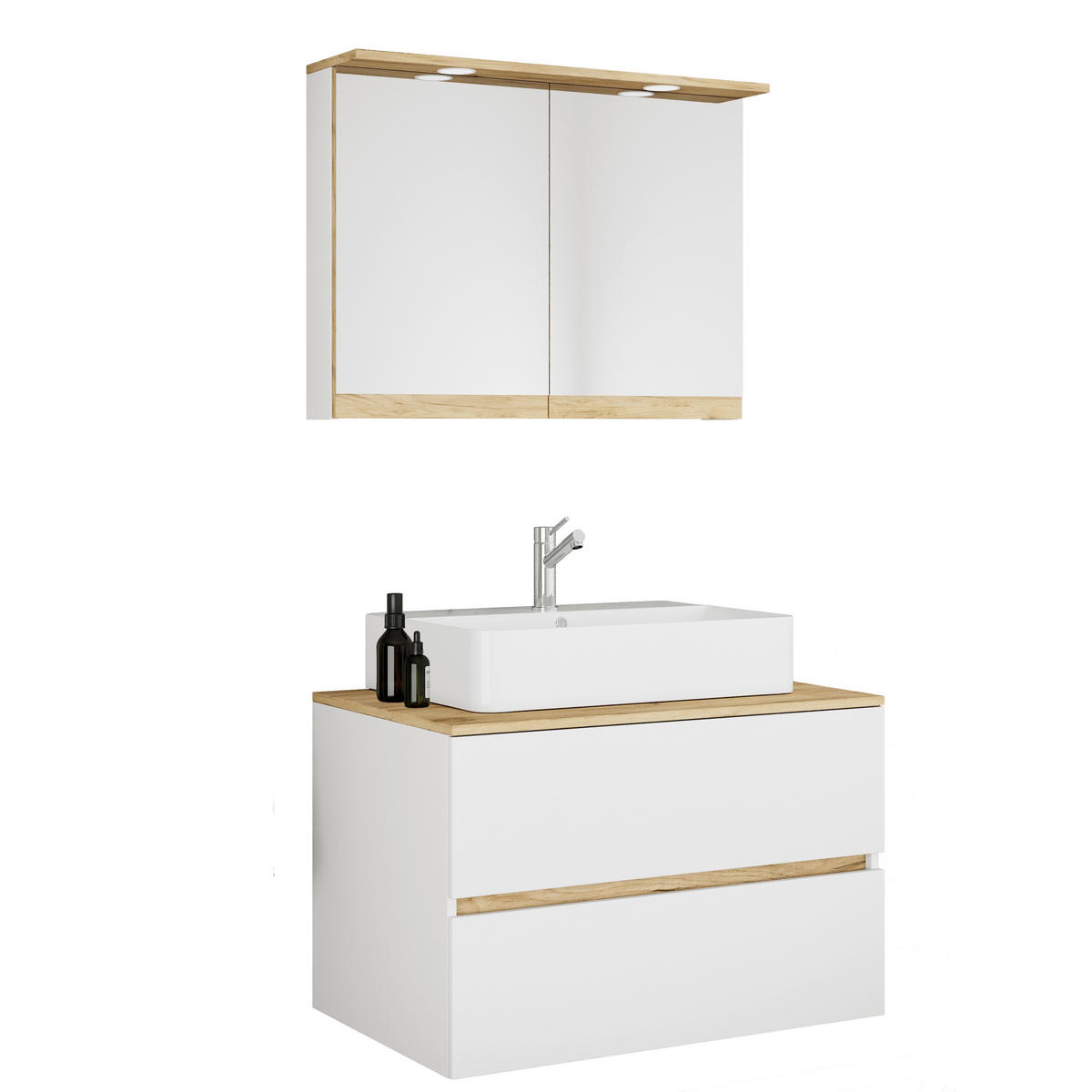BADEZIMMER 3-teilig 80 cm  - Honigeiche/Weiss, Trend, Keramik/Holzwerkstoff (80cm) - MID.YOU