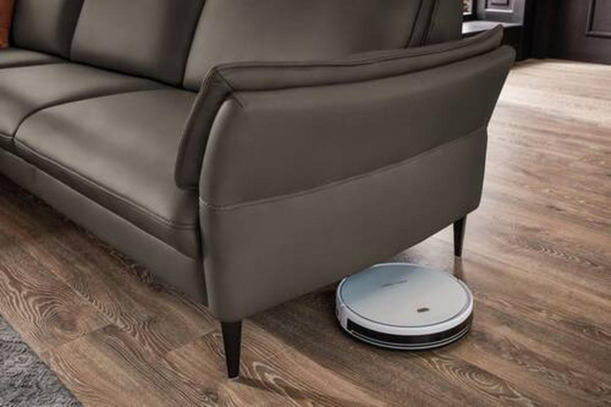 ECKSOFA in Echtleder Graubraun  - Graubraun/Schwarz, Design, Leder/Metall (172/334cm) - Valdera