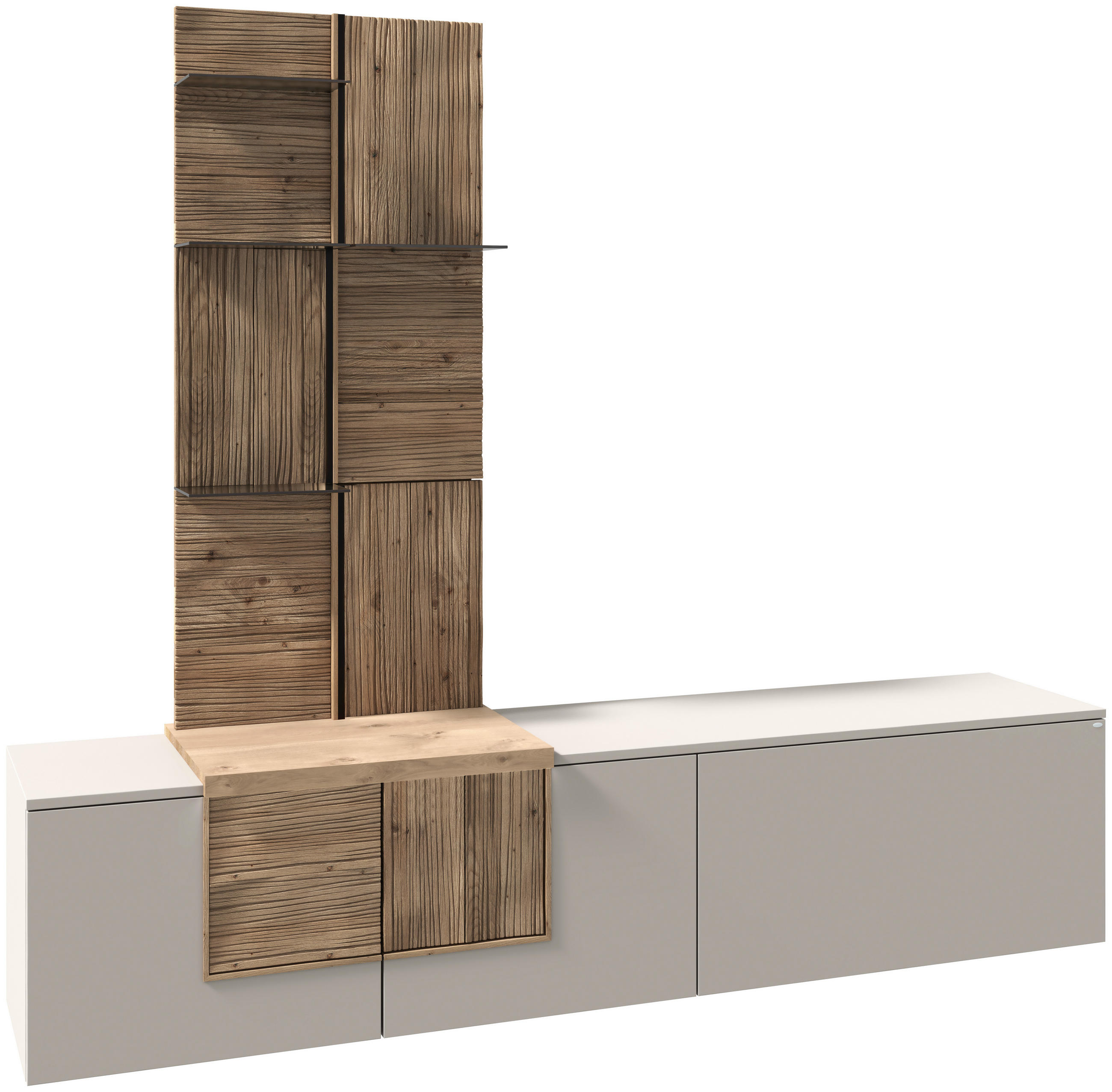 WOHNWAND  Taupe, Wildeiche 224/198/45 cm  - Taupe/Wildeiche, Design, Glas/Holz (224/198/45cm) - Voglauer