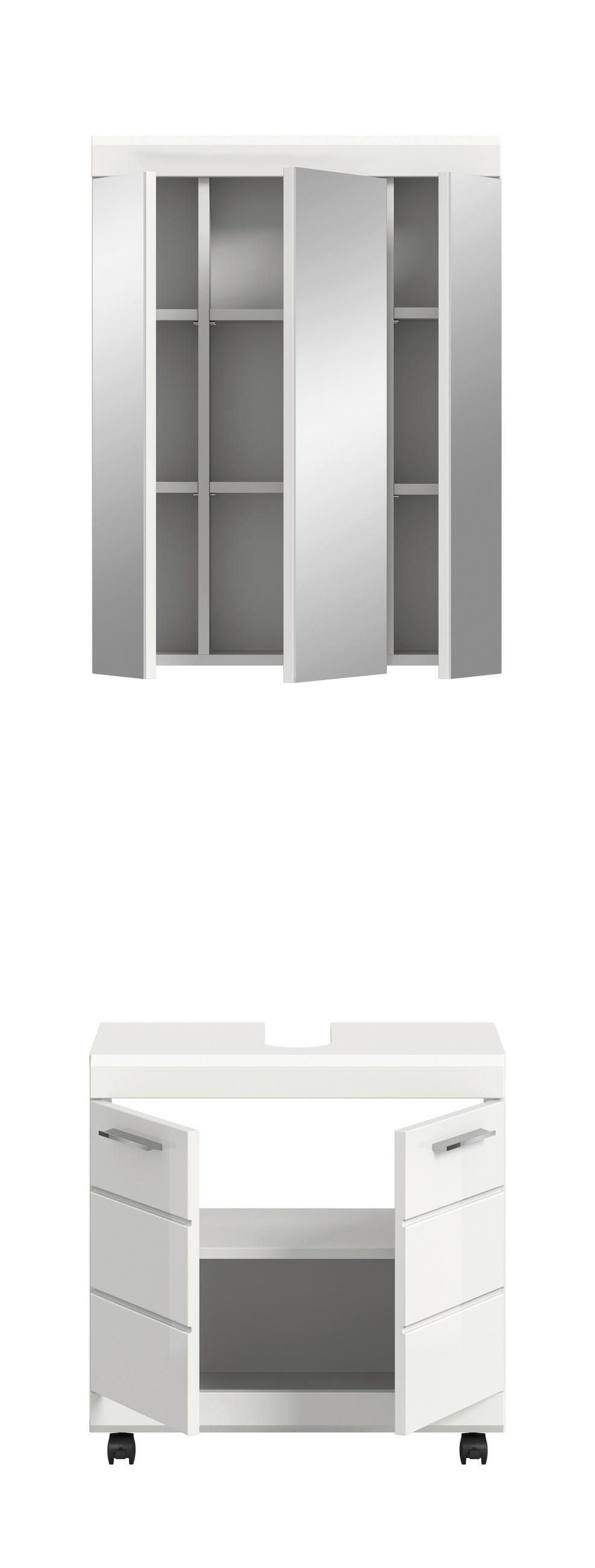 BADEZIMMER 2-teilig  in 60 cm  - Weiß Hochglanz/Silberfarben, Trend, Glas/Holzwerkstoff (60cm) - MID.YOU