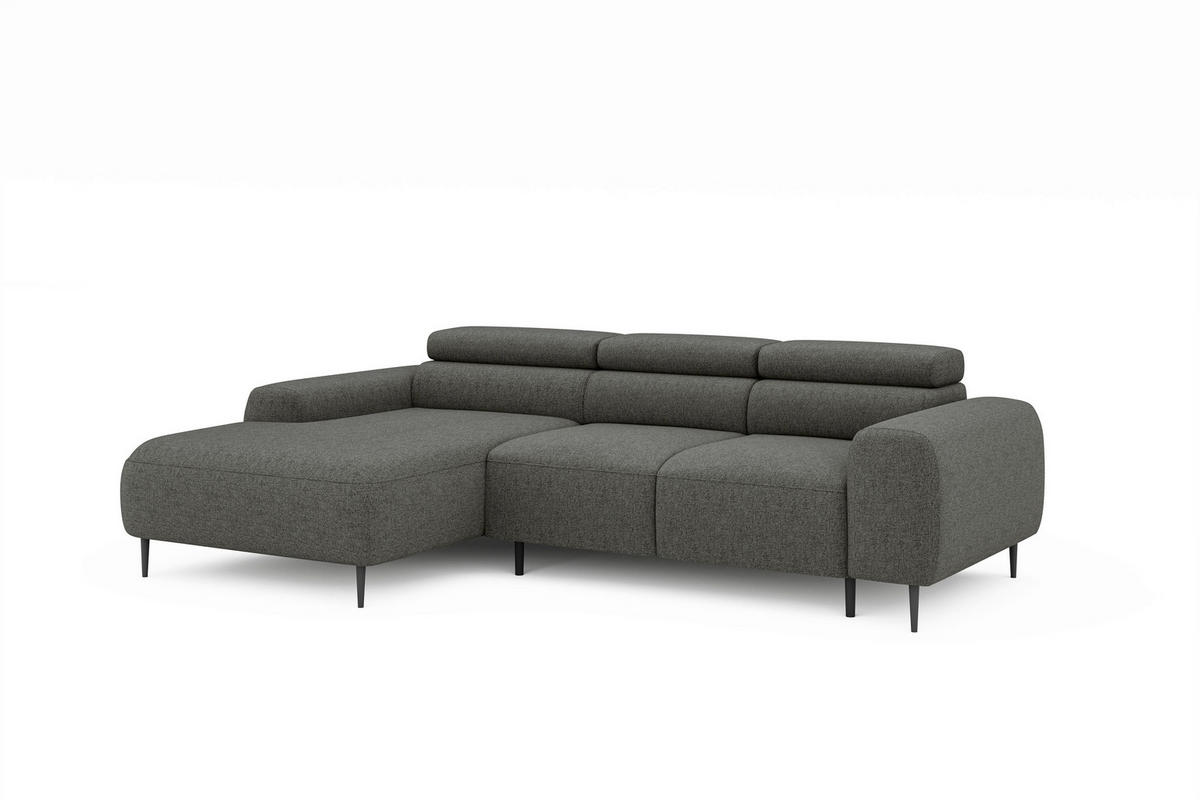 ECKSOFA Anthrazit Struktur Rücken echt, Kopfteilverstellung, Sitztiefenverstellung  - Anthrazit/Schwarz, MODERN, Textil/Metall (179/274cm) - Welnova
