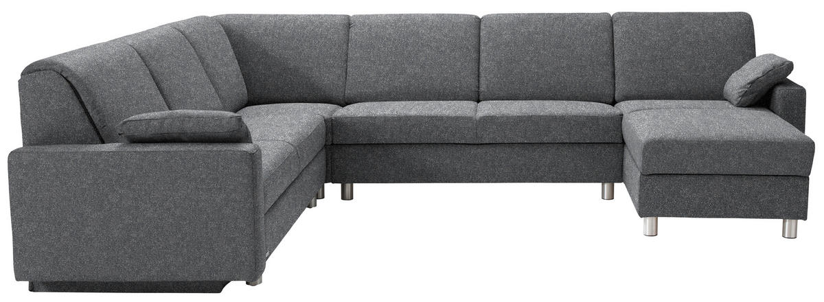 WOHNLANDSCHAFT  in Mikrovelours Grau  - Anthrazit/Alufarben, KONVENTIONELL, Textil (237/323/158cm) - Sedda