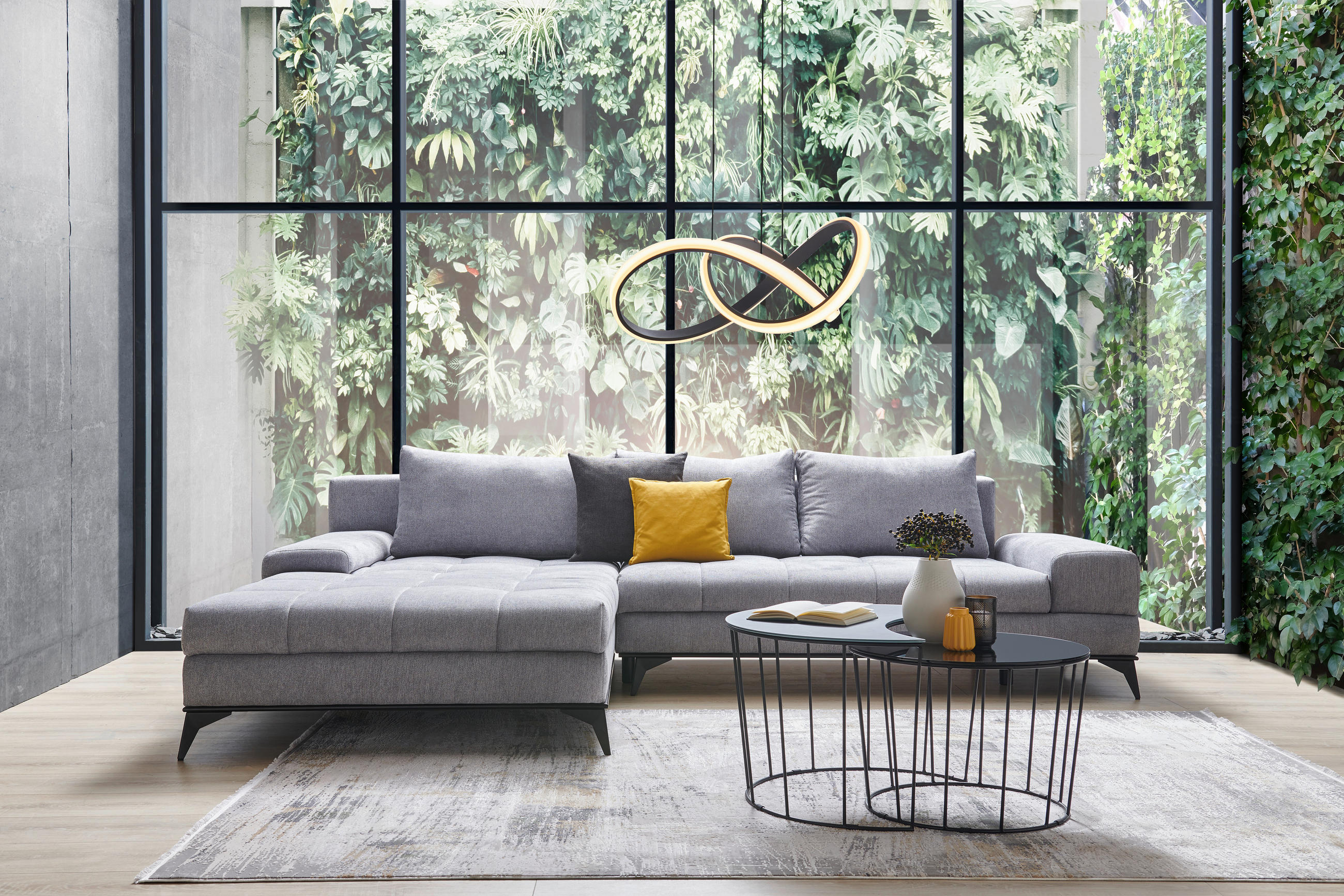 ECKSOFA in Webstoff Hellgrau  212/315 cm  - Hellgrau/Schwarz, Design, Textil/Metall (212/315cm) - Carryhome