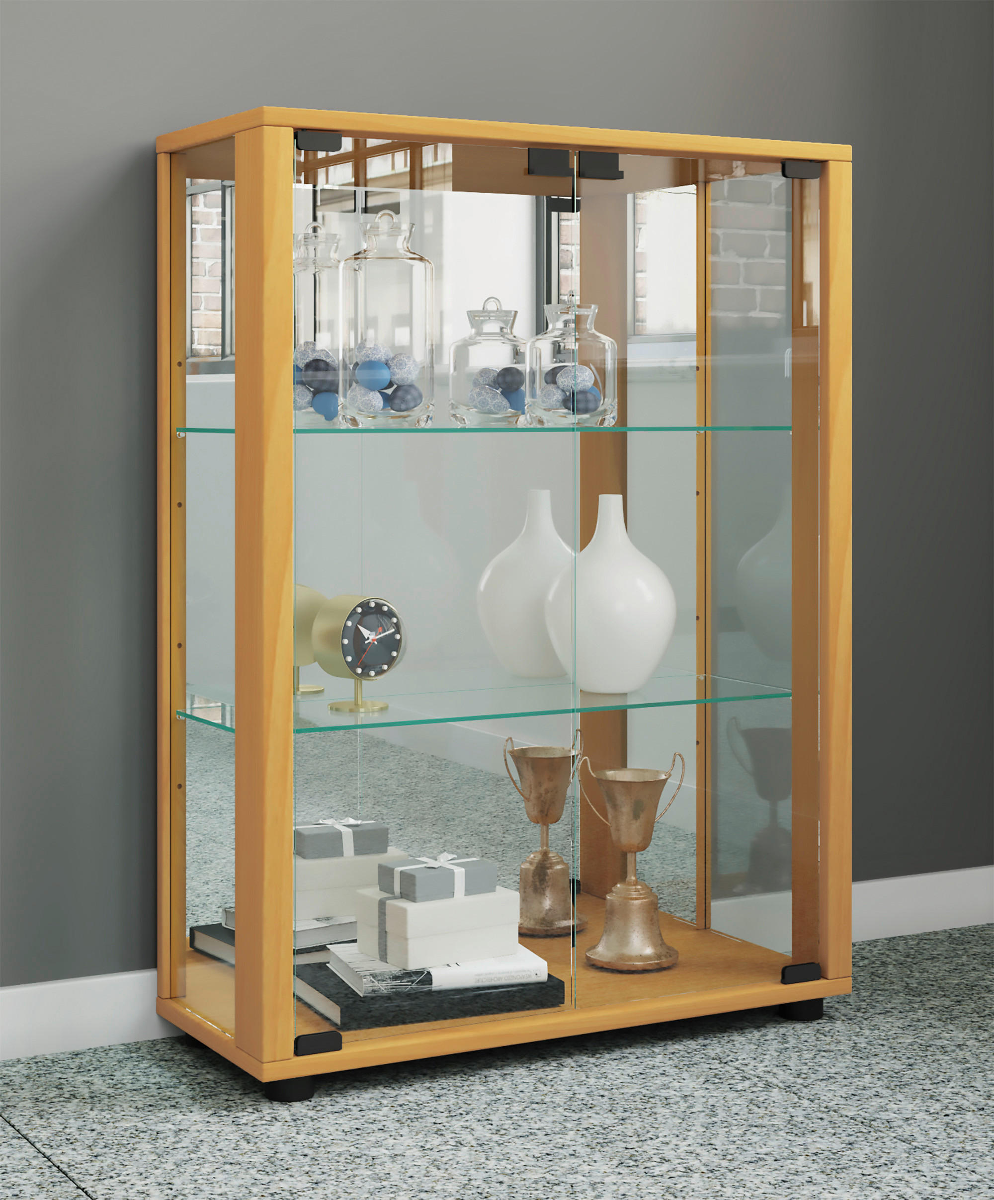 VITRINE in Buchefarben - Buchefarben/Schwarz, Modern, Glas/Holzwerkstoff (60/80/25cm) - MID.YOU