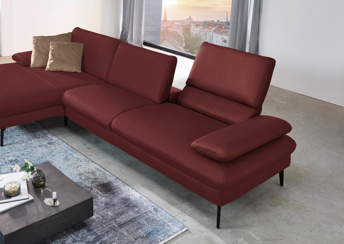 ECKSOFA in Echtleder Rot  - Rot/Schwarz, Design, Leder/Metall (157/325cm) - Dieter Knoll