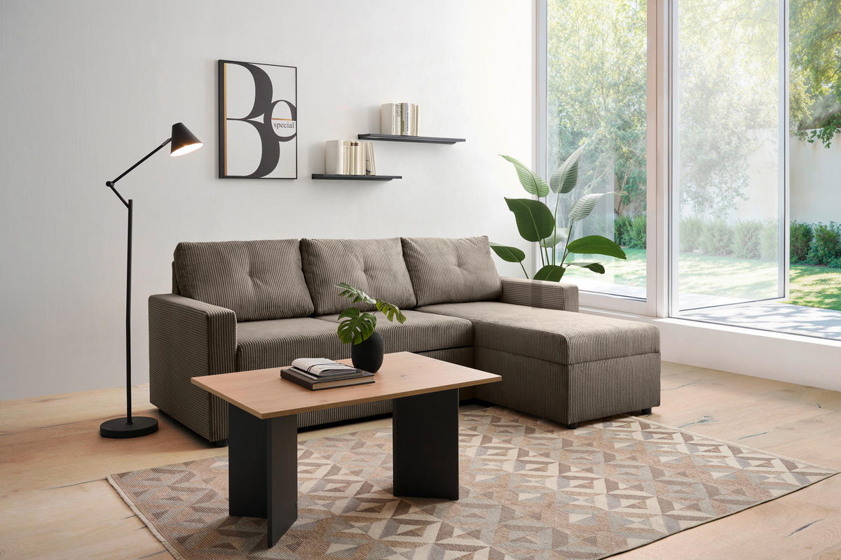 ECKSOFA Taupe Cord  - Taupe/Schwarz, KONVENTIONELL, Kunststoff/Textil (218/155cm) - Ti'me